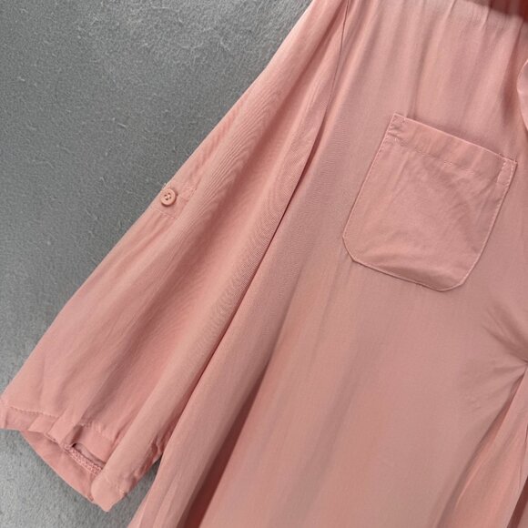 Ekouaer Tunic Top Womens S Pink Popover 3/4 Roll Tab Sleeve V-Neck Coastal Chic - Picture 4 of 8